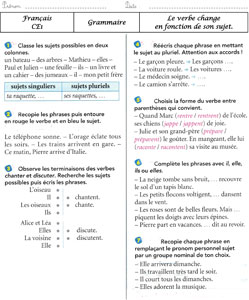 CE1 - Grammaire - Verbe conjugué et sujet