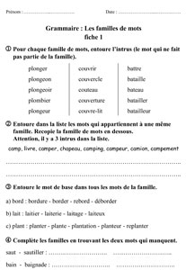 CE1 - Les familles de mots - exercices